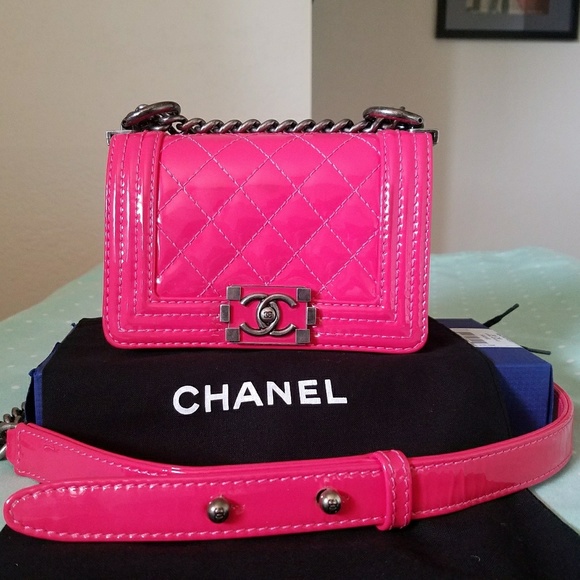 CHANEL Handbags - Mini Chanel Le Boy pink patent leather